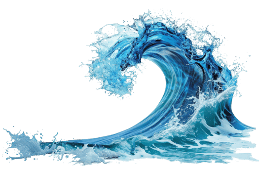 A dynamic and powerful ocean wave captured in mid-motion, presenting a stunning display of nature's raw and untamed energy. png
