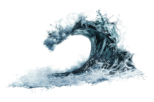 Dynamic image of a powerful ocean wave in motion, showcasing the beauty and force of nature with clear blue water and white sea foam. png