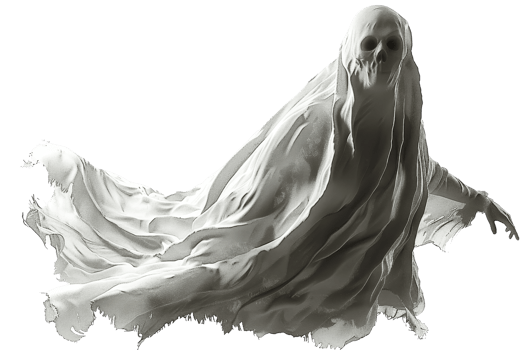 Spooky ghost in white, eerie and ethereal apparition with flowing robes, perfect for Halloween or supernatural themes. png