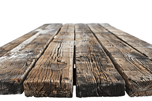 Close-up of old, weathered wooden planks arranged in a row, highlighting texture and imperfections, perfect for rustic background or design elements. png