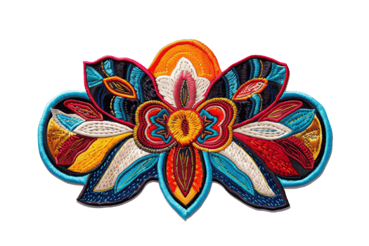 Vibrant handmade textile flower design with intricate patterns and colorful threads, perfect for art and craft showcases or cultural decorations. png