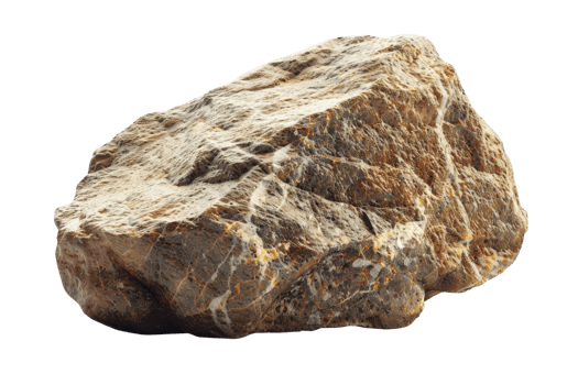 Close-up of a large, textured brown rock with intricate details, isolated on a transparent background. Perfect for geology studies and natural decorations. png