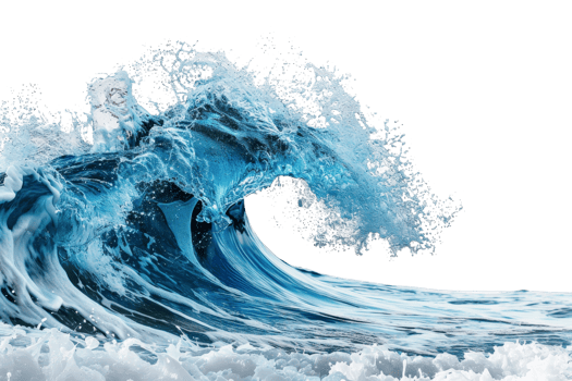 Dynamic image of a large, powerful ocean wave in mid-crash, capturing the raw energy and movement of the sea. png