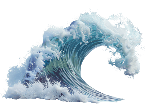 Majestic ocean wave crashing with vibrant blue and white splashes, capturing the power and beauty of nature in dynamic motion. png