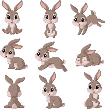 Cartoon happy rabbit collection set vector
