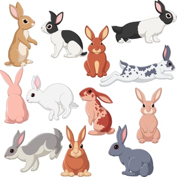 Cartoon illustration of rabbit collection set vector