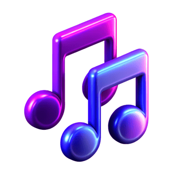 Neon music notes 3d icon isolated on the transparent background png