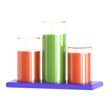 Three different colored liquid containers on a shelf png