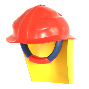 A red and yellow hard hat on a yellow block png