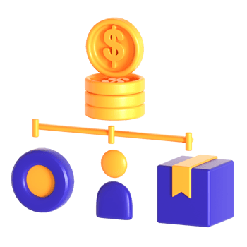 A balance of money and boxes on a black background png