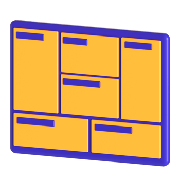A yellow and blue cabinet with a blue and purple drawer png