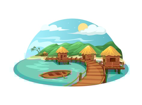 Tropical Beach Resort Bungalow Illustration vector