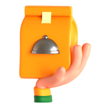 A cartoon hand holding an orange box with a bell on it png
