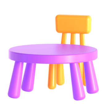 A table and chair with a purple chair png