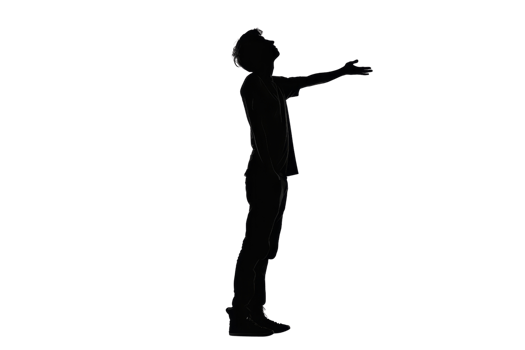A man is standing in the air with his arms outstretched. The image is in black and white and has a very simple and minimalistic feel to it png