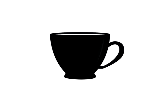 A black cup with a handle sits on a white background. The cup is a simple design with no decoration png