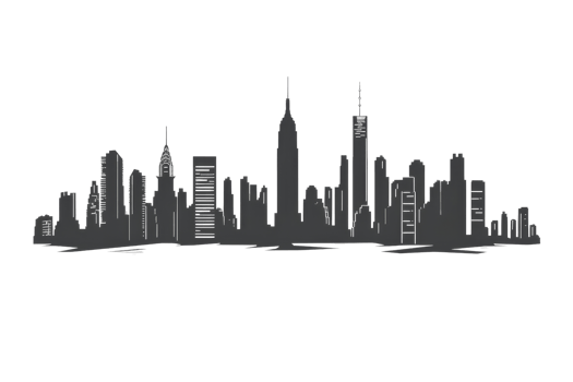 A city skyline with the Empire State Building in the middle. The buildings are tall and the city is bustling png