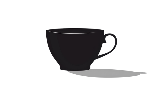 A black coffee cup with a handle sits on a white background png