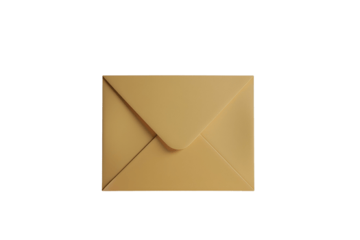 A yellow envelope with a gold stamp on it. The envelope is sitting on a white background. The envelope is open and the contents are visible png
