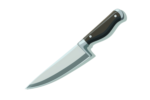 A knife is shown in a white background. The knife is sharp and has a silver handle png