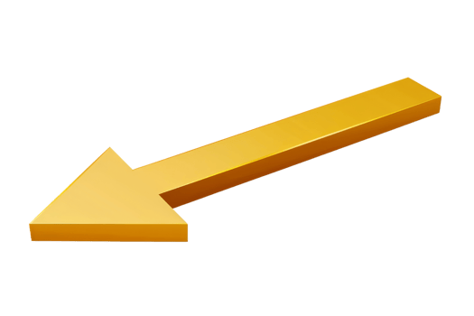 Golden arrow pointing left on a transparent background. High-quality graphic perfect for directional signs and navigation icons. png