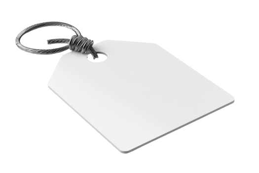 A white tag with a black and white rope tied to it. The tag is empty and has no writing on it png