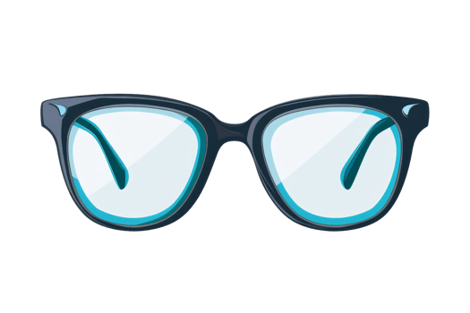 A pair of blue and black glasses with a blue frame. The glasses are on a white background png