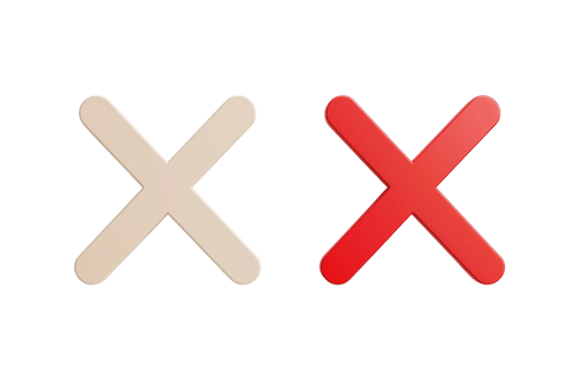Two X's are shown side by side, one red and one white png
