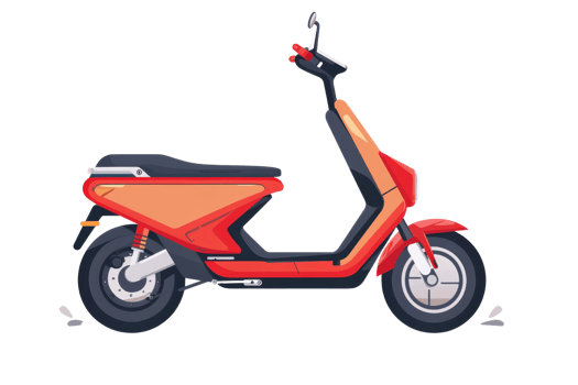A red and orange scooter is parked on a white background. The scooter is parked on a dirt road, and it is a vintage model png