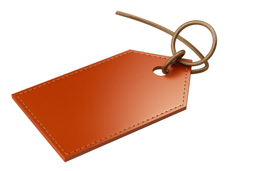 A tag with a brown cord tied to it. The tag is orange and has a hole in the middle png