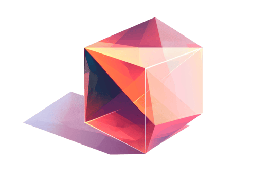 A cube with a pink and orange color. The cube is made of glass and has a shiny surface png