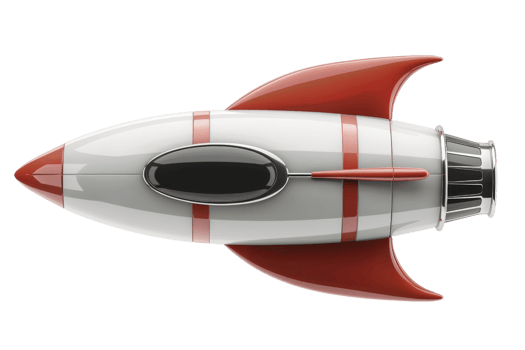 Futuristic rocket ship with a sleek design, red and white color scheme, representing innovation and space exploration. Isolated on transparent background. png