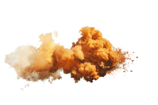 Dramatic explosion cloud with vibrant orange and brown smoke isolated on transparent background. perfect for special effects or creative designs. png