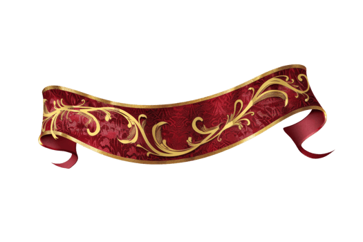 Elegant red and gold ribbon banner with intricate decorative patterns, perfect for festive occasions, invitations, and graphic designs. png