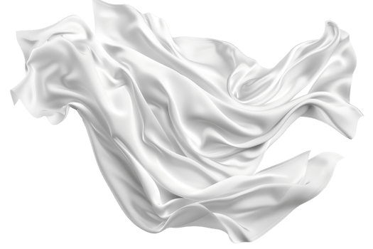 Elegant flowing white fabric captured in mid-air, creating beautiful soft waves and curves against a transparent background. png