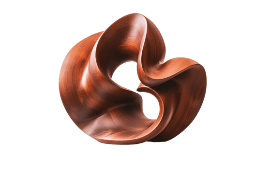 Abstract wooden sculpture with flowing curves and polished finish. Unique modern art piece perfect for contemporary decor and artistic inspiration. png