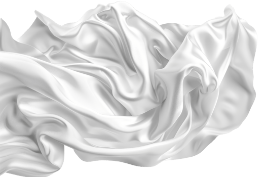 Elegant white silk fabric draped artistically creating fluid, soft folds and smooth texture. Ideal for design and textile projects. png