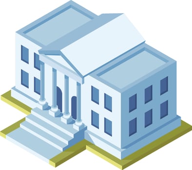 Isometric illustration featuring a large government building with columns, emphasizing the grandeur and formality of civic architecture vector