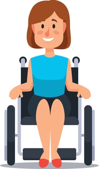 Smiling woman in a wheelchair exudes confidence and happiness in a corporate setting, reflecting success and professionalism, emphasizing inclusivity and equal opportunities vector