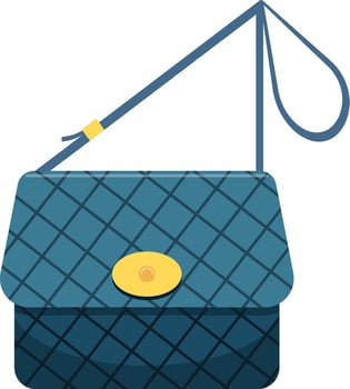 Simple illustration of a blue women bag with diamond pattern, long strap and golden clasp fastening isolated on white background vector