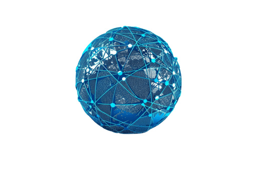 Digital globe with network connections on blue background, representing global communication and technology. Abstract and modern design. png