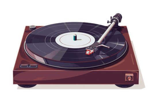 A record player with a red and white record on it png