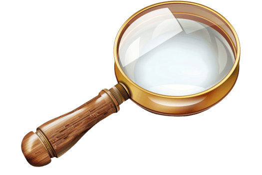 A detailed illustration of a magnifying glass with a wooden handle, perfect for search, research, and analysis concepts. png