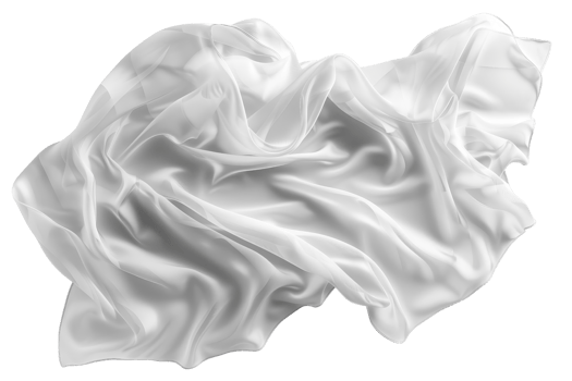 Wrinkled white satin fabric isolated on a transparent background, showcasing smooth, luxurious texture and elegant folds. png