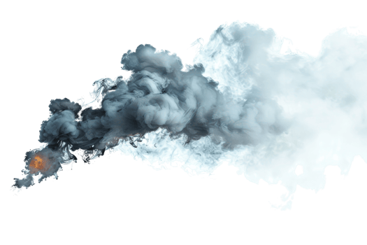 Dense smoke cloud, a mix of black and white smoke, rising against a transparent background, representing fire, pollution, or explosion. png