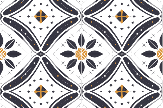 A patterned tile floor with a flower design. The tile is black and white. The design is very intricate and detailed png