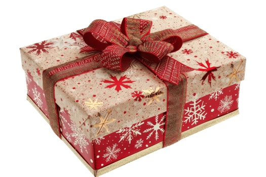 A beautifully wrapped Christmas gift box with red and gold ribbon, perfect for holiday celebrations and festive occasions. png