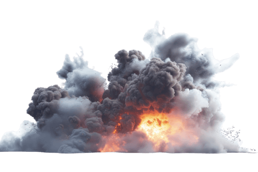 Dramatic explosion with dense smoke and bright flames, offering a powerful visual for backgrounds and action scenes. png