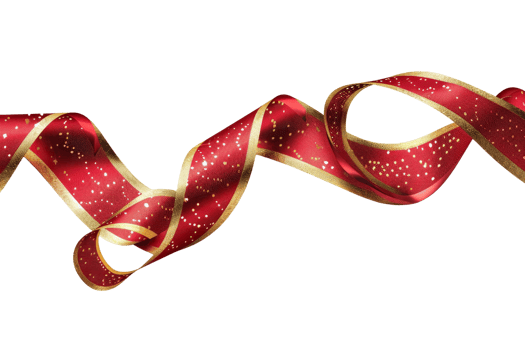 Elegant red ribbon with gold trim and sparkling details, perfect for festive decorations, gift wrapping, and holiday celebrations. png