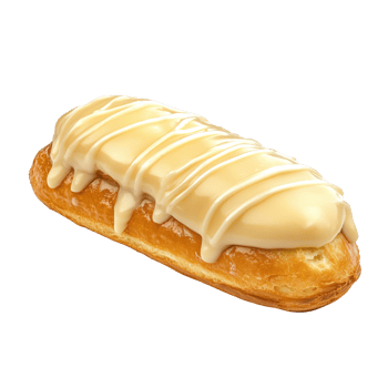 Delicious eclair with creamy filling and icing on top, isolated on a white background. png